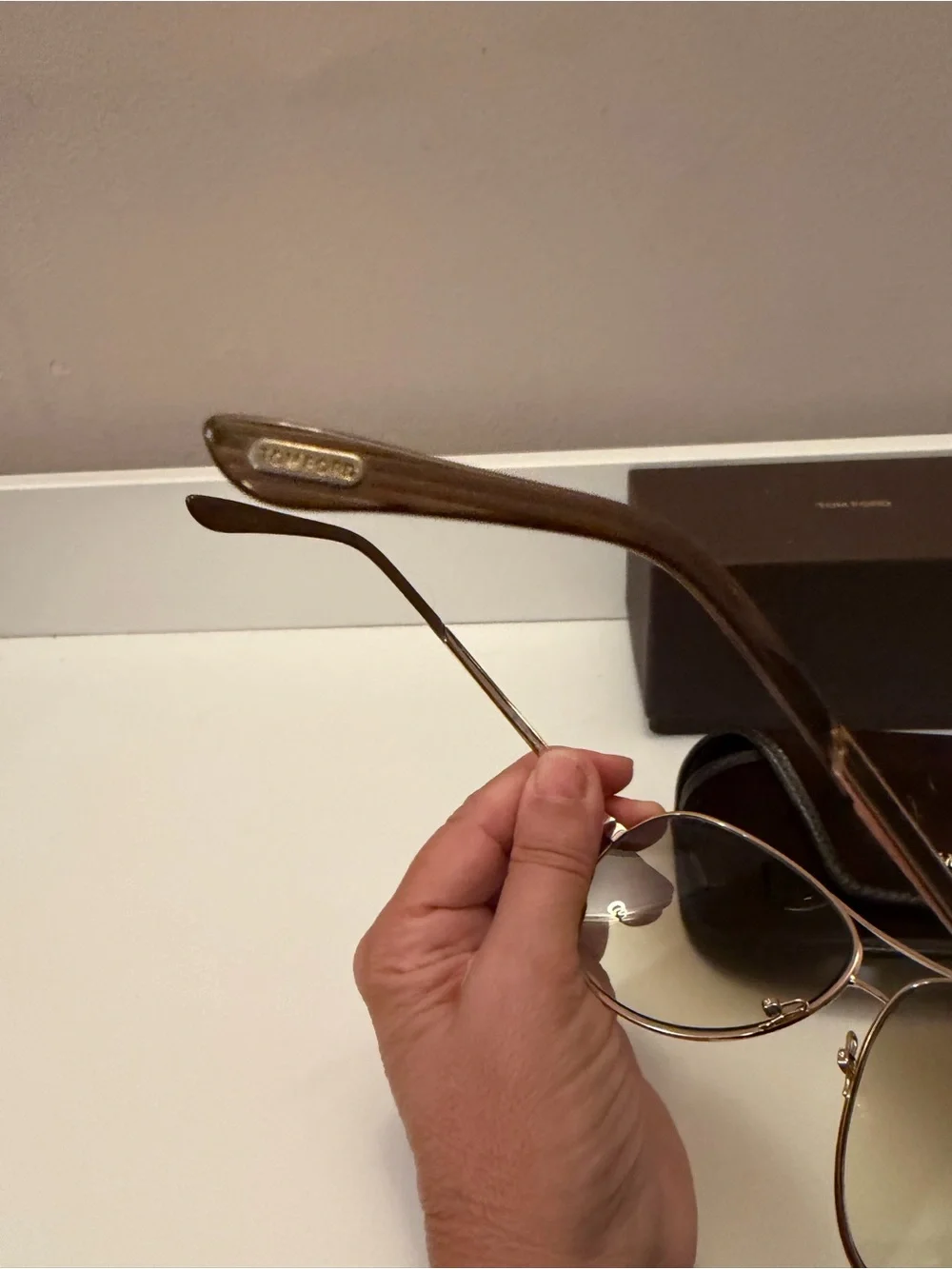 Tom Ford Rose Gold Aviator Sunglasses Brown Gradient Lens TF Case Pouch